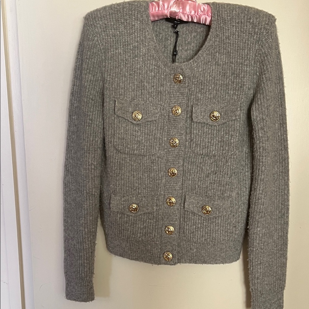 Generation Love Ribbed Heather Cardigan with Gold Buttons. Size: Small